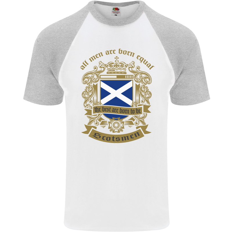 All Men Are Born Equal Scotland Scottish Mens S/S Baseball T-Shirt White/Sports Grey