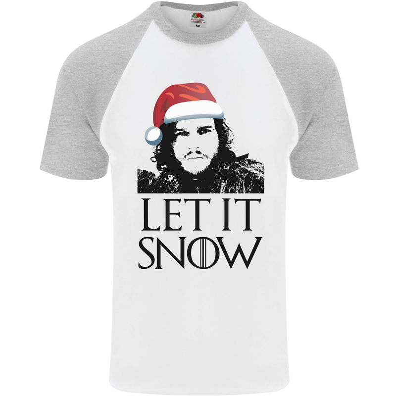 Xmas Let it Snow Funny Christmas Mens S/S Baseball T-Shirt White/Sports Grey