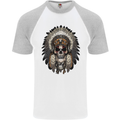 Native American Indian Skull Headdress Mens S/S Baseball T-Shirt White/Sports Grey
