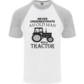 Old Man With a Tractor Driver Farmer Farm Mens S/S Baseball T-Shirt White/Sports Grey