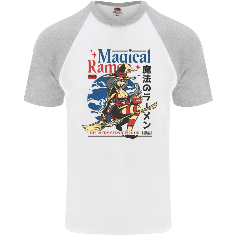 Magical Ramen Noodles Witch Halloween Mens S/S Baseball T-Shirt White/Sports Grey