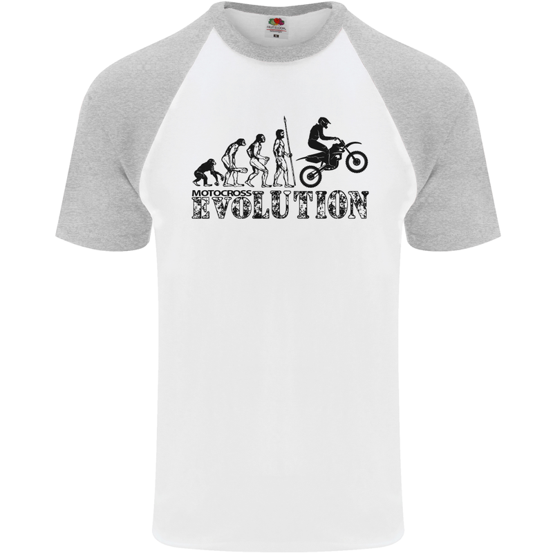 Evolution of Motorcycle Motorbike Biker Mens S/S Baseball T-Shirt White/Sports Grey