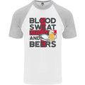 Blood Sweat Rugby and Beers England Funny Mens S/S Baseball T-Shirt White/Sports Grey