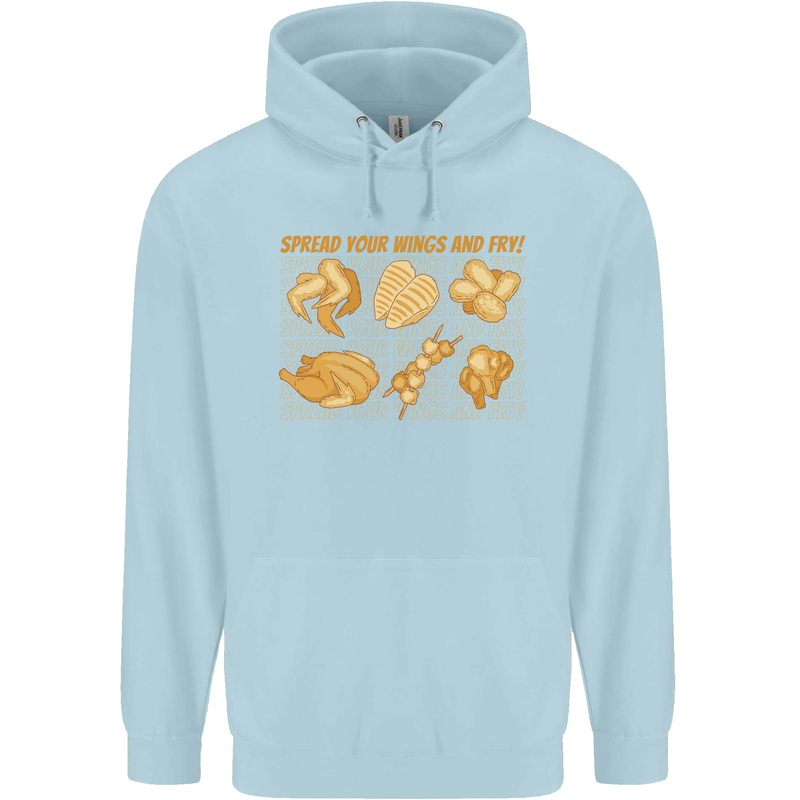 Spread Your Wings & Fry Funny Chicken BBQ Childrens Kids Hoodie Light Blue