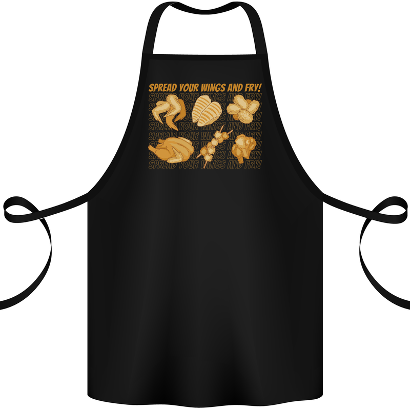 Spread Your Wings & Fry Funny Chicken BBQ Cotton Apron 100% Organic Black