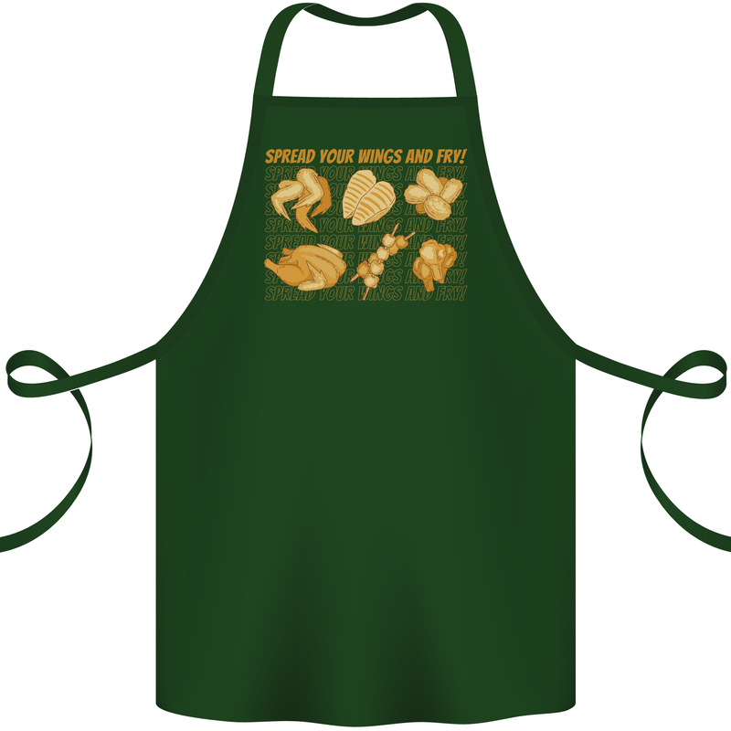 Spread Your Wings & Fry Funny Chicken BBQ Cotton Apron 100% Organic Forest Green