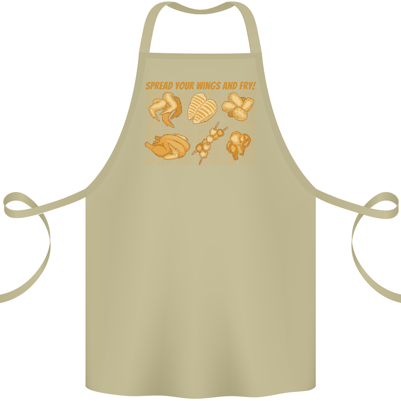 Spread Your Wings & Fry Funny Chicken BBQ Cotton Apron 100% Organic Khaki