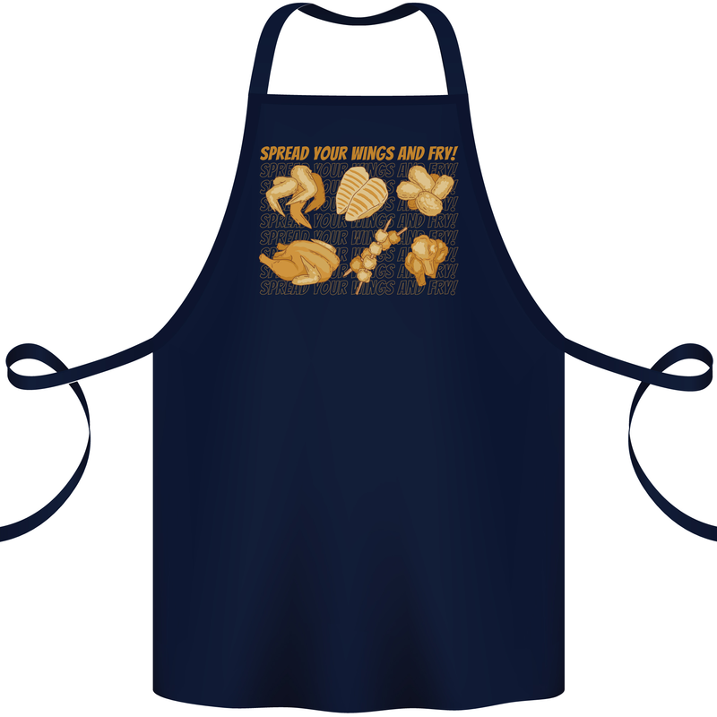 Spread Your Wings & Fry Funny Chicken BBQ Cotton Apron 100% Organic Navy Blue