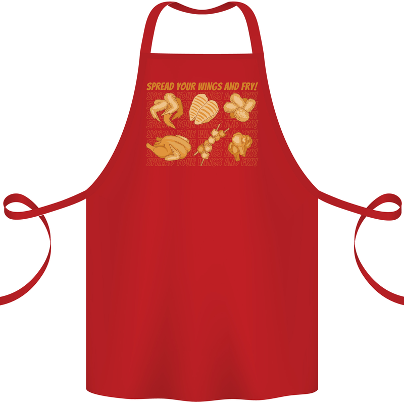 Spread Your Wings & Fry Funny Chicken BBQ Cotton Apron 100% Organic Red