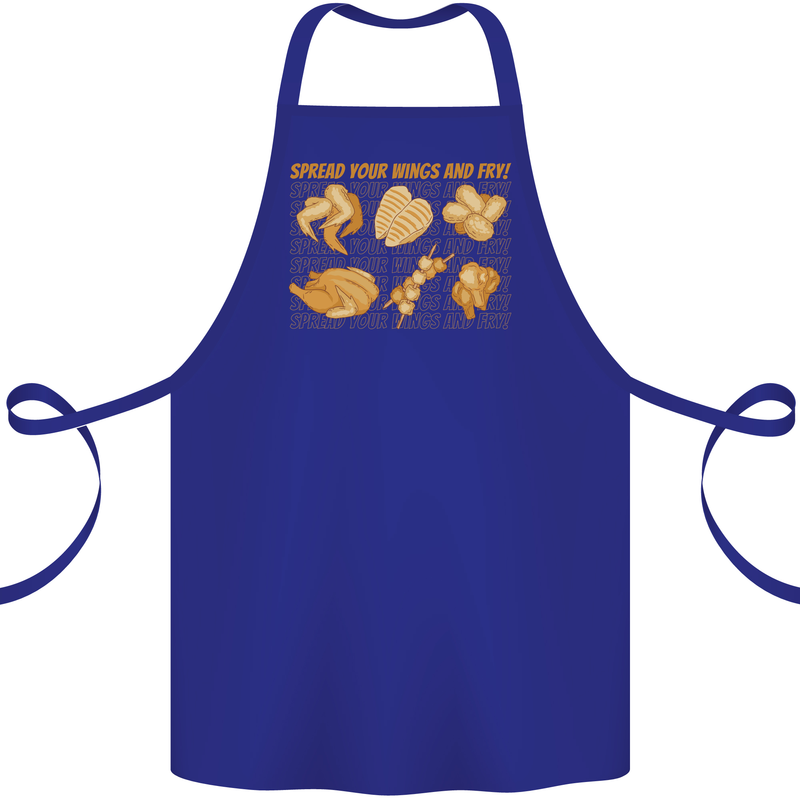 Spread Your Wings & Fry Funny Chicken BBQ Cotton Apron 100% Organic Royal Blue
