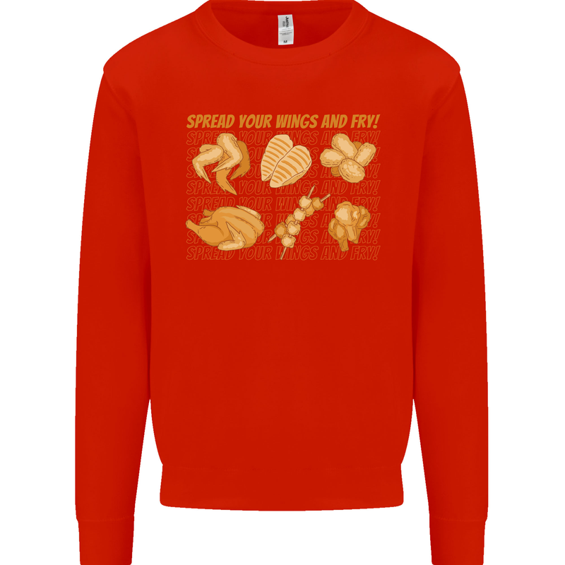 Spread Your Wings & Fry Funny Chicken BBQ Kids Sweatshirt Jumper Bright Red