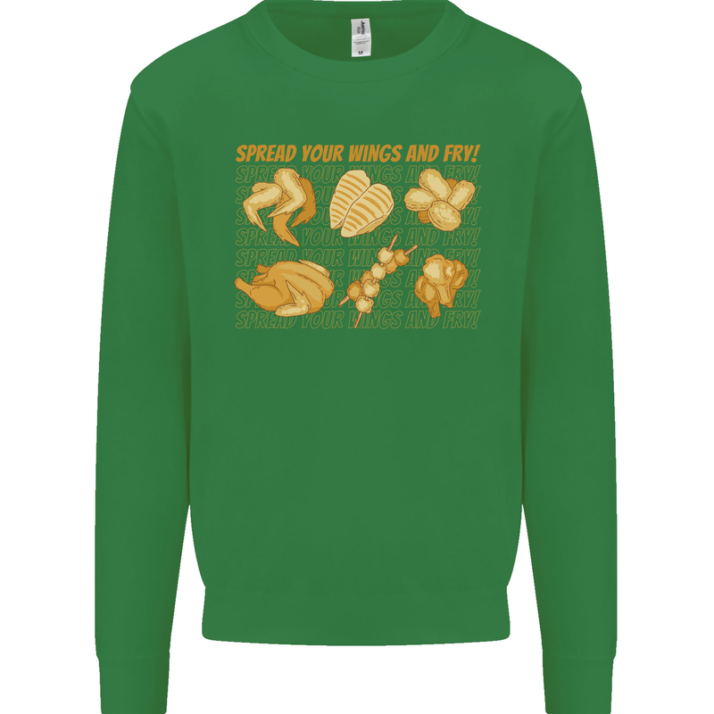 Spread Your Wings & Fry Funny Chicken BBQ Kids Sweatshirt Jumper Irish Green