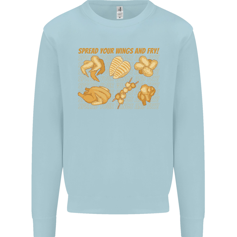 Spread Your Wings & Fry Funny Chicken BBQ Kids Sweatshirt Jumper Light Blue