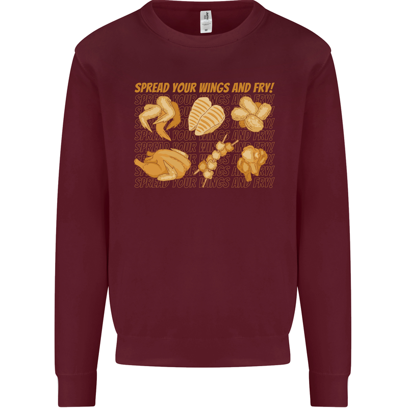 Spread Your Wings & Fry Funny Chicken BBQ Kids Sweatshirt Jumper Maroon