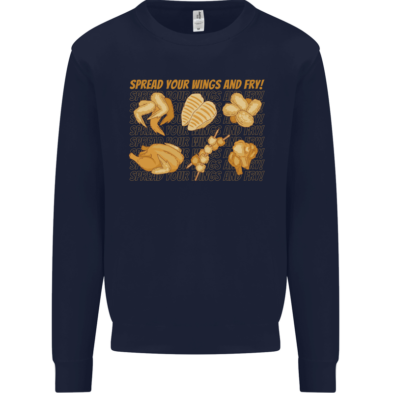 Spread Your Wings & Fry Funny Chicken BBQ Kids Sweatshirt Jumper Navy Blue