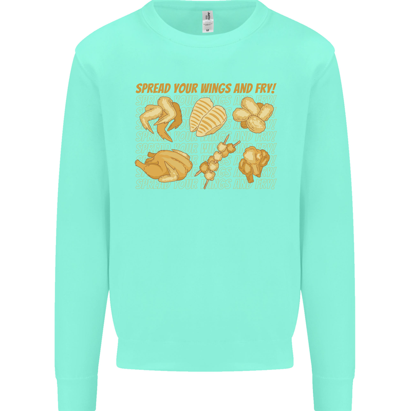 Spread Your Wings & Fry Funny Chicken BBQ Kids Sweatshirt Jumper Peppermint