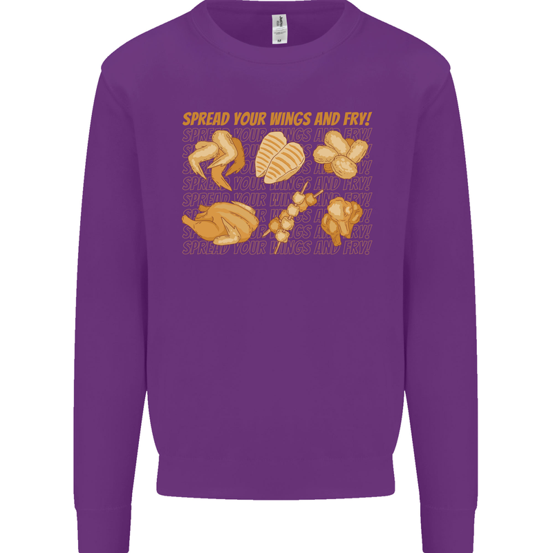 Spread Your Wings & Fry Funny Chicken BBQ Kids Sweatshirt Jumper Purple