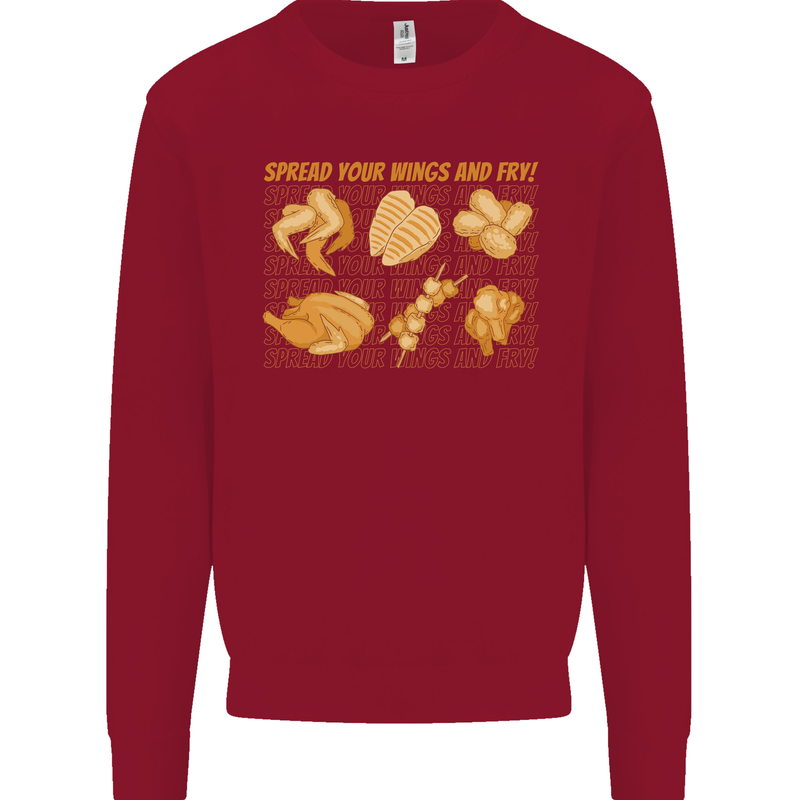 Spread Your Wings & Fry Funny Chicken BBQ Kids Sweatshirt Jumper Red