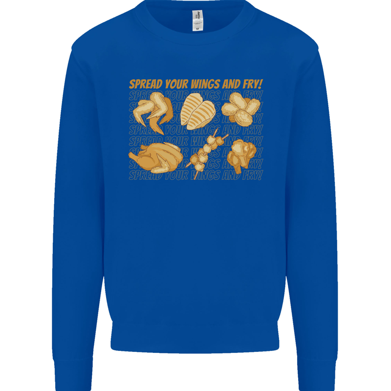Spread Your Wings & Fry Funny Chicken BBQ Kids Sweatshirt Jumper Royal Blue