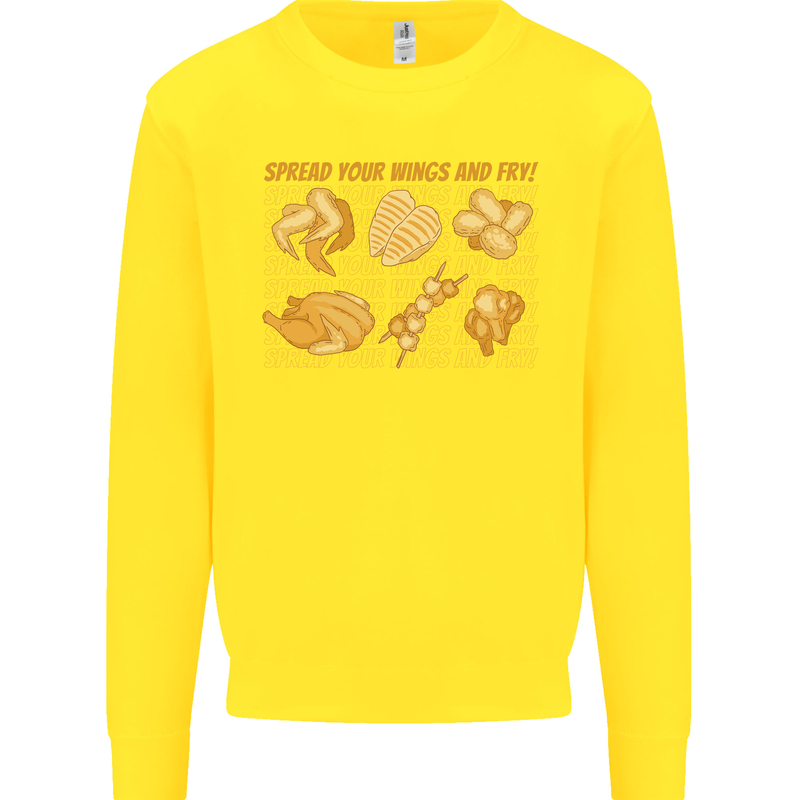 Spread Your Wings & Fry Funny Chicken BBQ Kids Sweatshirt Jumper Yellow