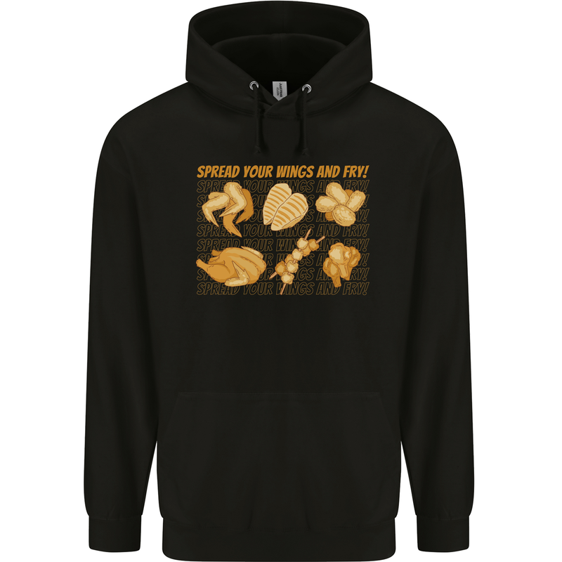 Spread Your Wings & Fry Funny Chicken BBQ Mens 80% Cotton Hoodie Black