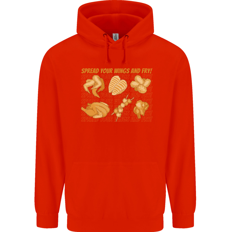 Spread Your Wings & Fry Funny Chicken BBQ Mens 80% Cotton Hoodie Bright Red