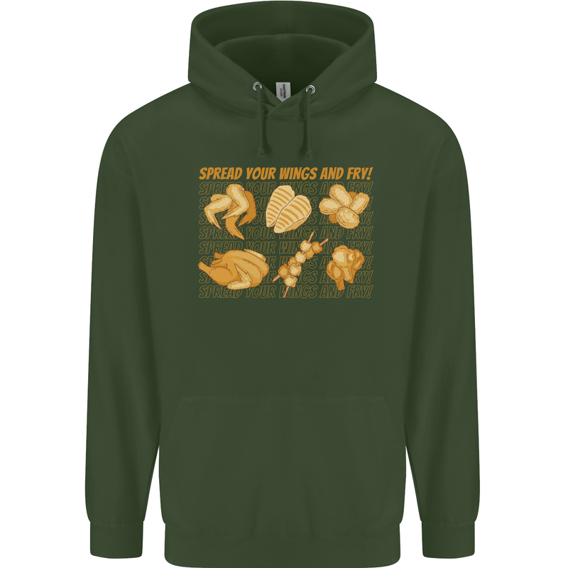 Spread Your Wings & Fry Funny Chicken BBQ Mens 80% Cotton Hoodie Forest Green