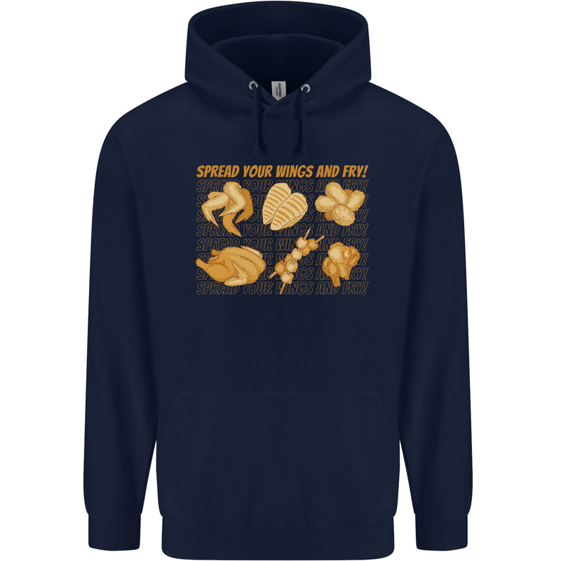 Spread Your Wings & Fry Funny Chicken BBQ Mens 80% Cotton Hoodie Navy Blue