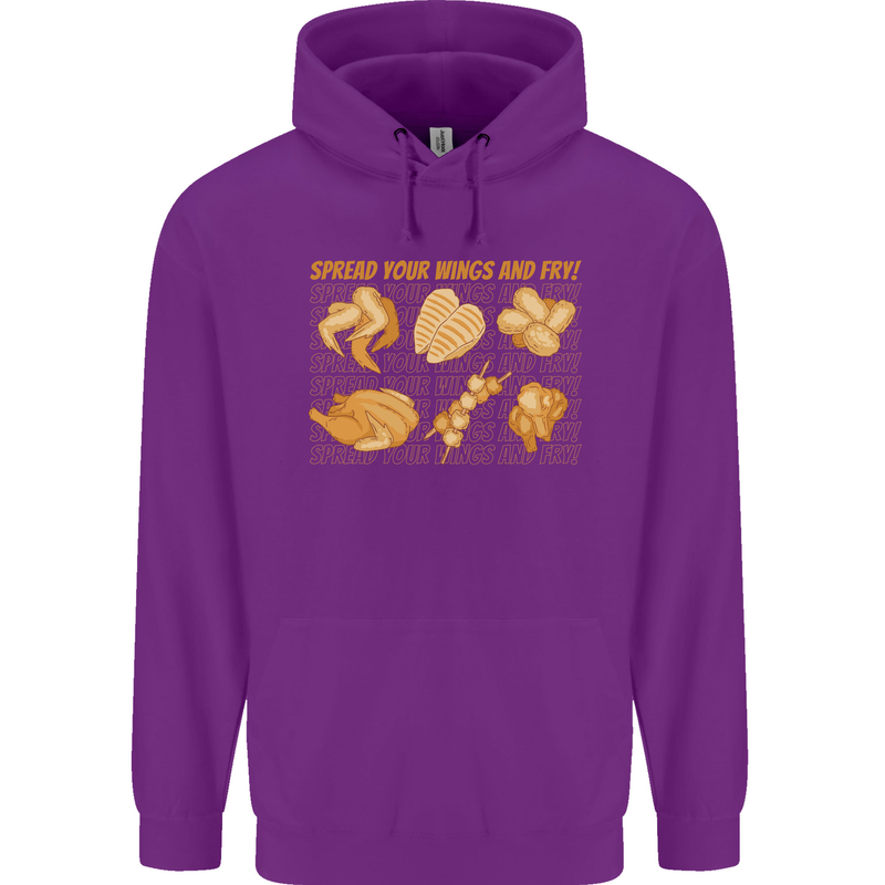 Spread Your Wings & Fry Funny Chicken BBQ Mens 80% Cotton Hoodie Purple