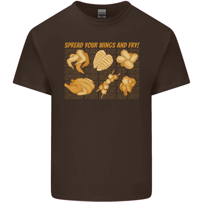 Spread Your Wings & Fry Funny Chicken BBQ Mens Cotton T-Shirt Tee Top Dark Chocolate