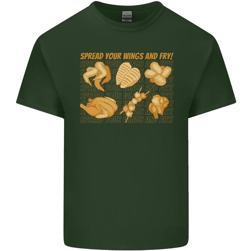 Spread Your Wings & Fry Funny Chicken BBQ Mens Cotton T-Shirt Tee Top Forest Green