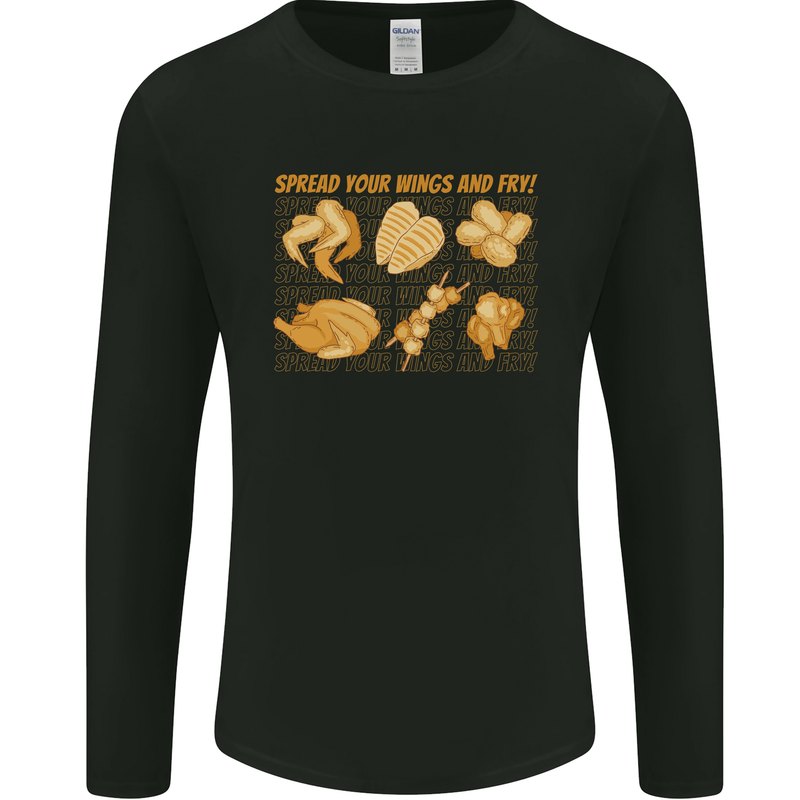 Spread Your Wings & Fry Funny Chicken BBQ Mens Long Sleeve T-Shirt Black