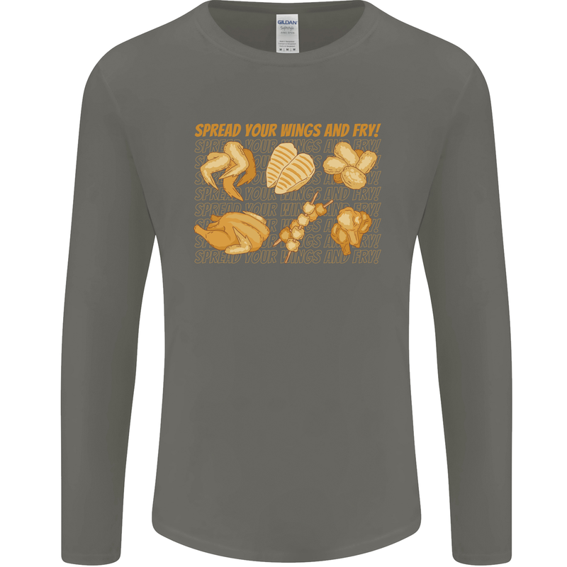 Spread Your Wings & Fry Funny Chicken BBQ Mens Long Sleeve T-Shirt Charcoal