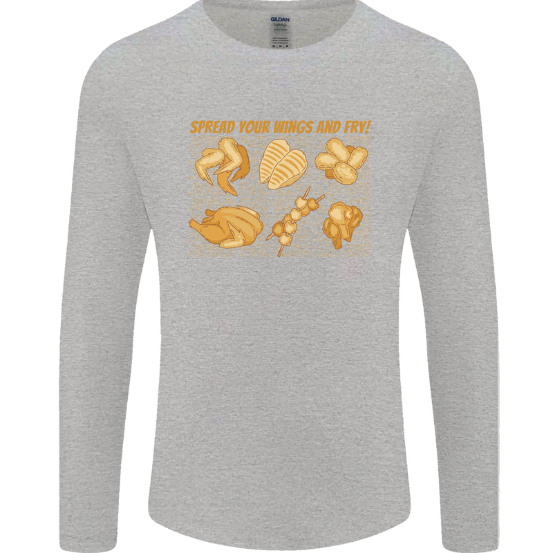 Spread Your Wings & Fry Funny Chicken BBQ Mens Long Sleeve T-Shirt Sports Grey