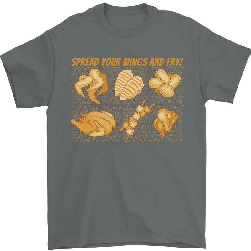 Spread Your Wings & Fry Funny Chicken BBQ Mens T-Shirt 100% Cotton Charcoal