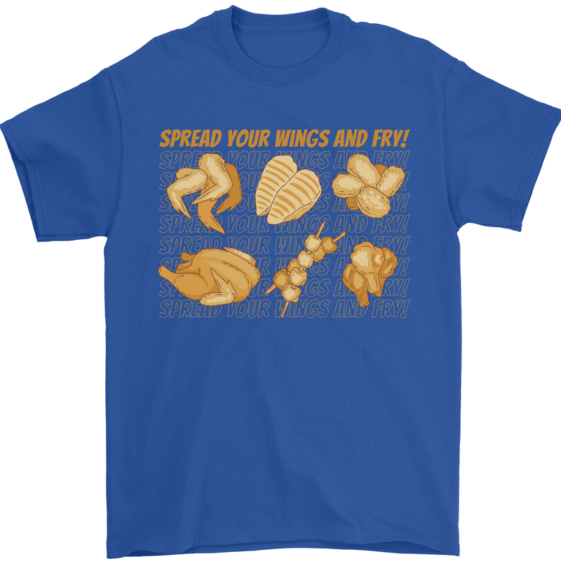 Spread Your Wings & Fry Funny Chicken BBQ Mens T-Shirt 100% Cotton Royal Blue