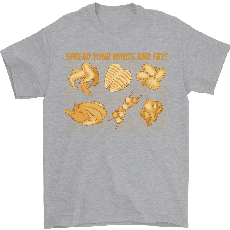 Spread Your Wings & Fry Funny Chicken BBQ Mens T-Shirt 100% Cotton Sports Grey
