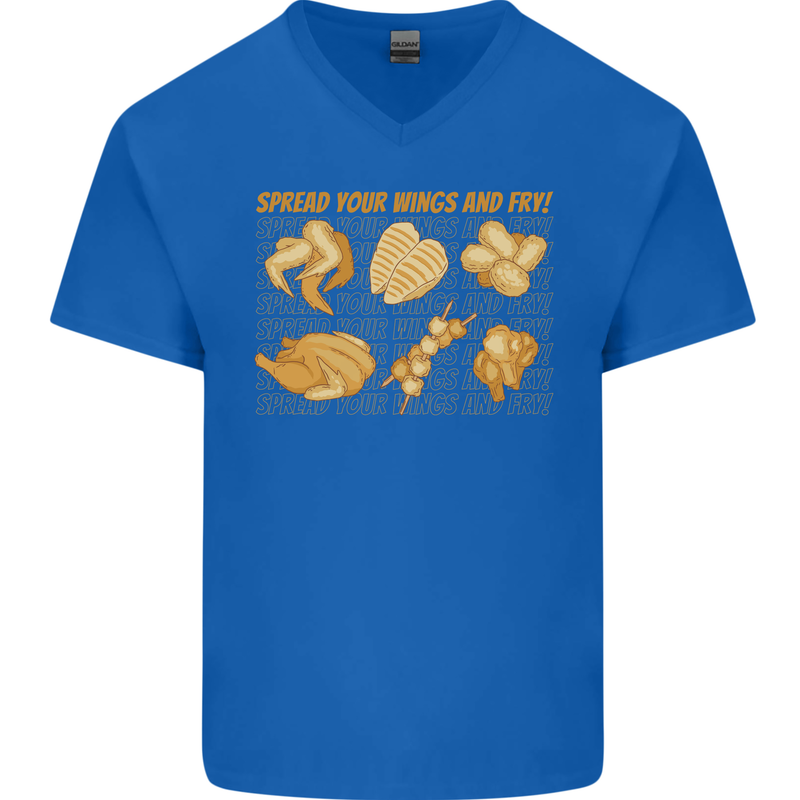 Spread Your Wings & Fry Funny Chicken BBQ Mens V-Neck Cotton T-Shirt Royal Blue