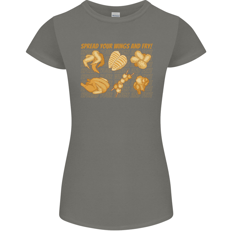 Spread Your Wings & Fry Funny Chicken BBQ Womens Petite Cut T-Shirt Charcoal