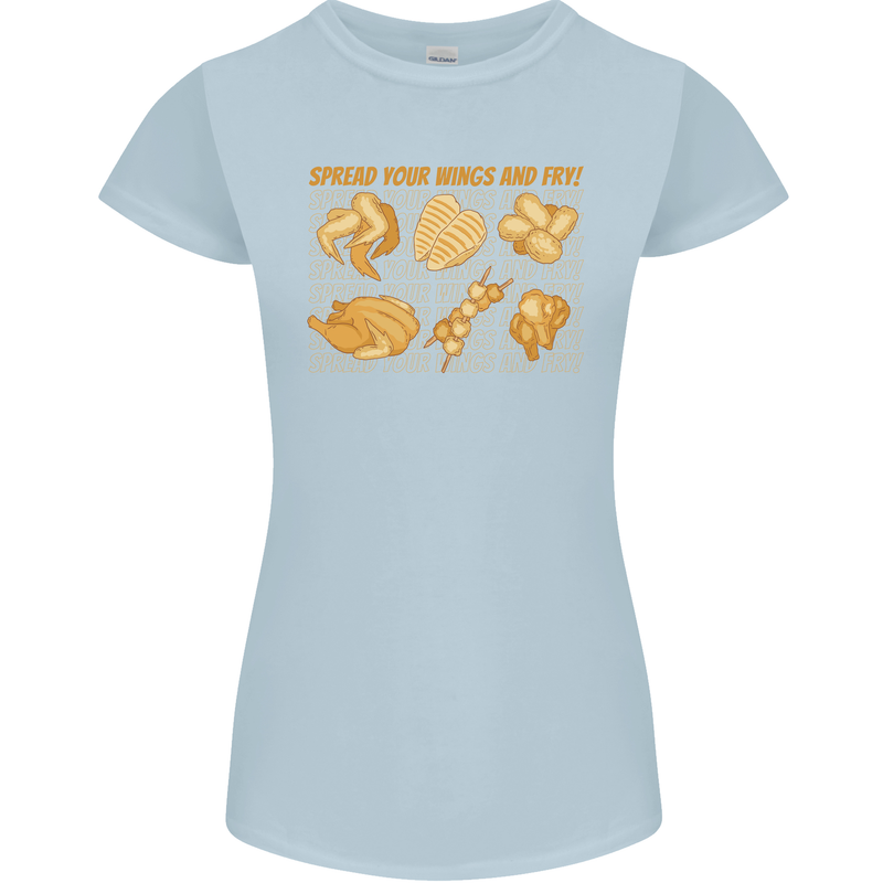 Spread Your Wings & Fry Funny Chicken BBQ Womens Petite Cut T-Shirt Light Blue