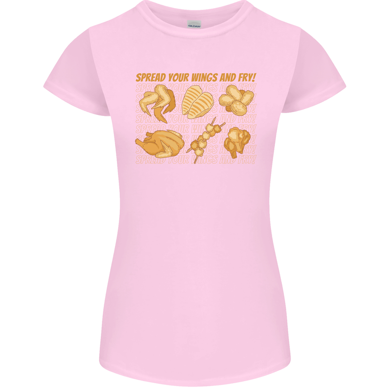 Spread Your Wings & Fry Funny Chicken BBQ Womens Petite Cut T-Shirt Light Pink