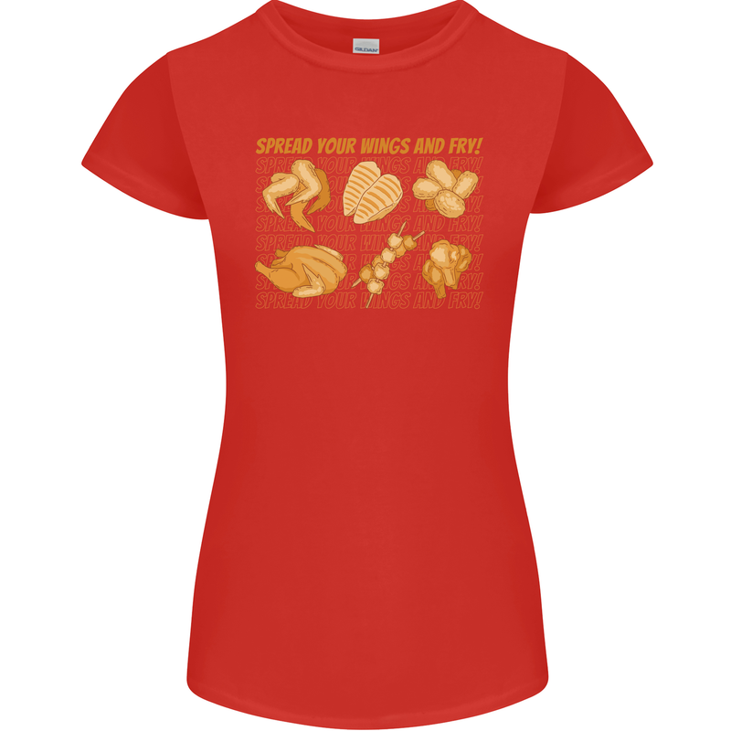 Spread Your Wings & Fry Funny Chicken BBQ Womens Petite Cut T-Shirt Red