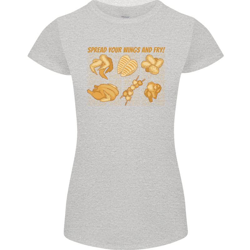 Spread Your Wings & Fry Funny Chicken BBQ Womens Petite Cut T-Shirt Sports Grey