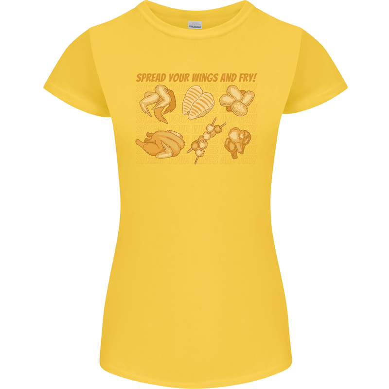 Spread Your Wings & Fry Funny Chicken BBQ Womens Petite Cut T-Shirt Yellow