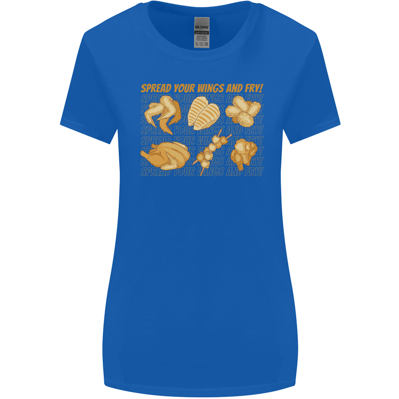 Spread Your Wings & Fry Funny Chicken BBQ Womens Wider Cut T-Shirt Royal Blue