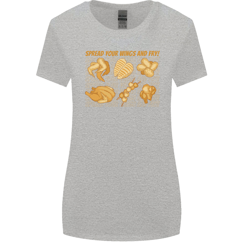 Spread Your Wings & Fry Funny Chicken BBQ Womens Wider Cut T-Shirt Sports Grey