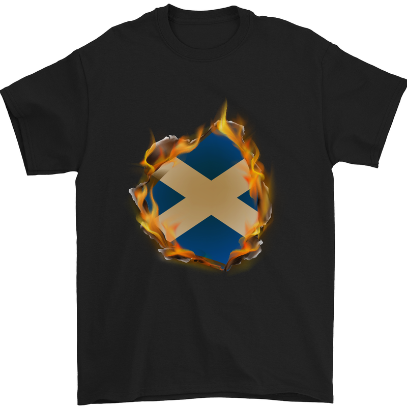 St. Andrew's Cross Scottish Flag Scotland Mens T-Shirt Cotton Gildan Black