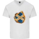 St. Andrew's Cross Scottish Flag Scotland Mens V-Neck Cotton T-Shirt White