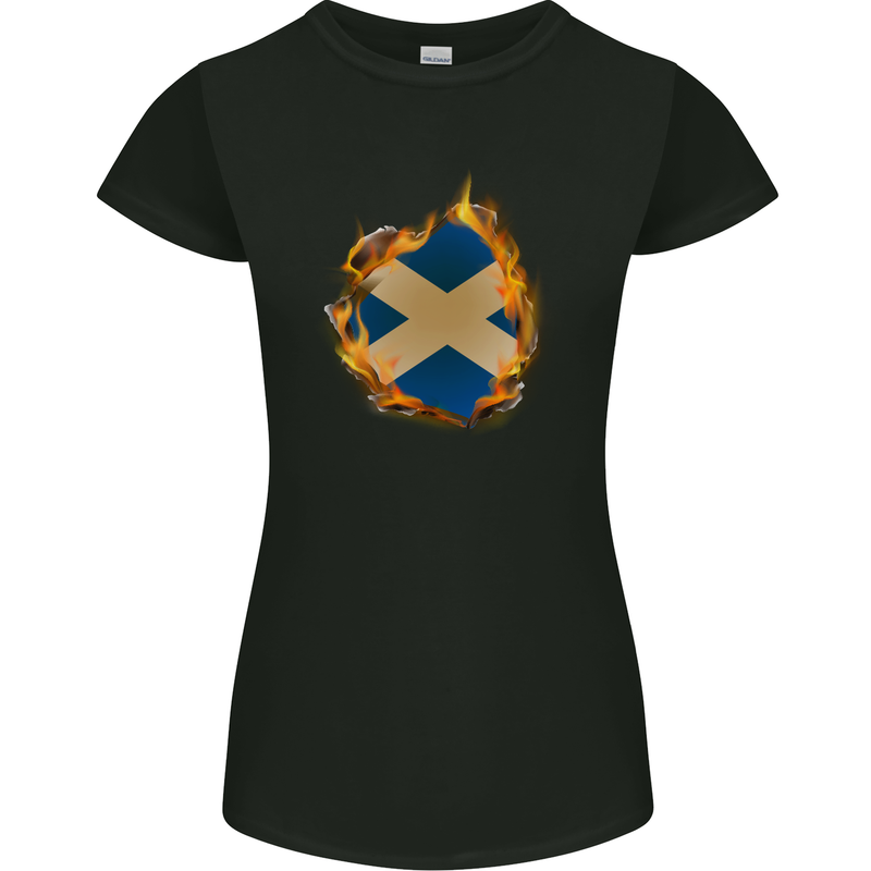St. Andrew's Cross Scottish Flag Scotland Womens Petite Cut T-Shirt Black
