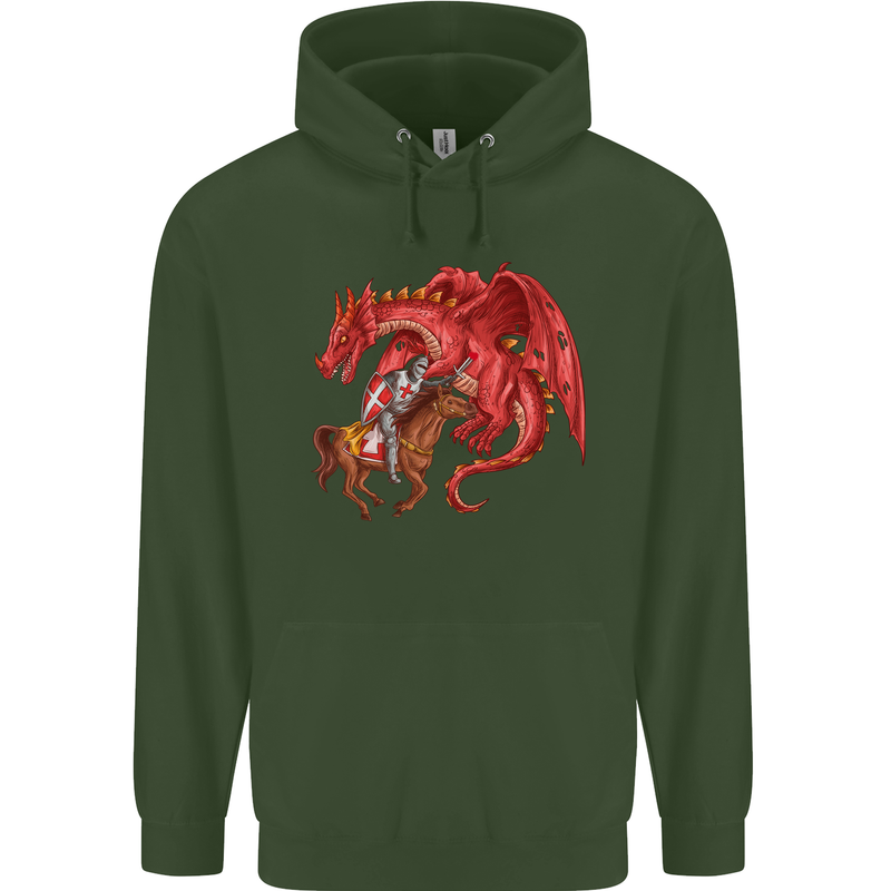 St. George Killing a Dragon Childrens Kids Hoodie Forest Green